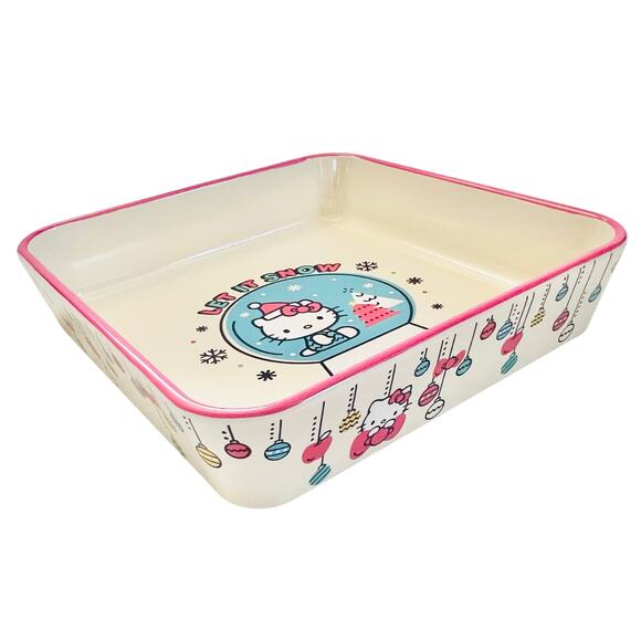 Hello Kitty Square Baking Pan 9" Christmas Let it Snow Ceramic Casserole - Picture 4 of 8